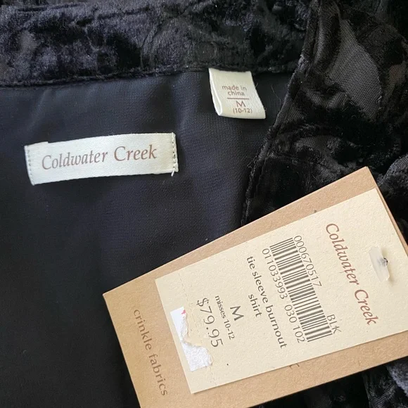 Coldwater Creek Tie Sleeve Burnout Shirt Size Medium New - Picture 5 of 6